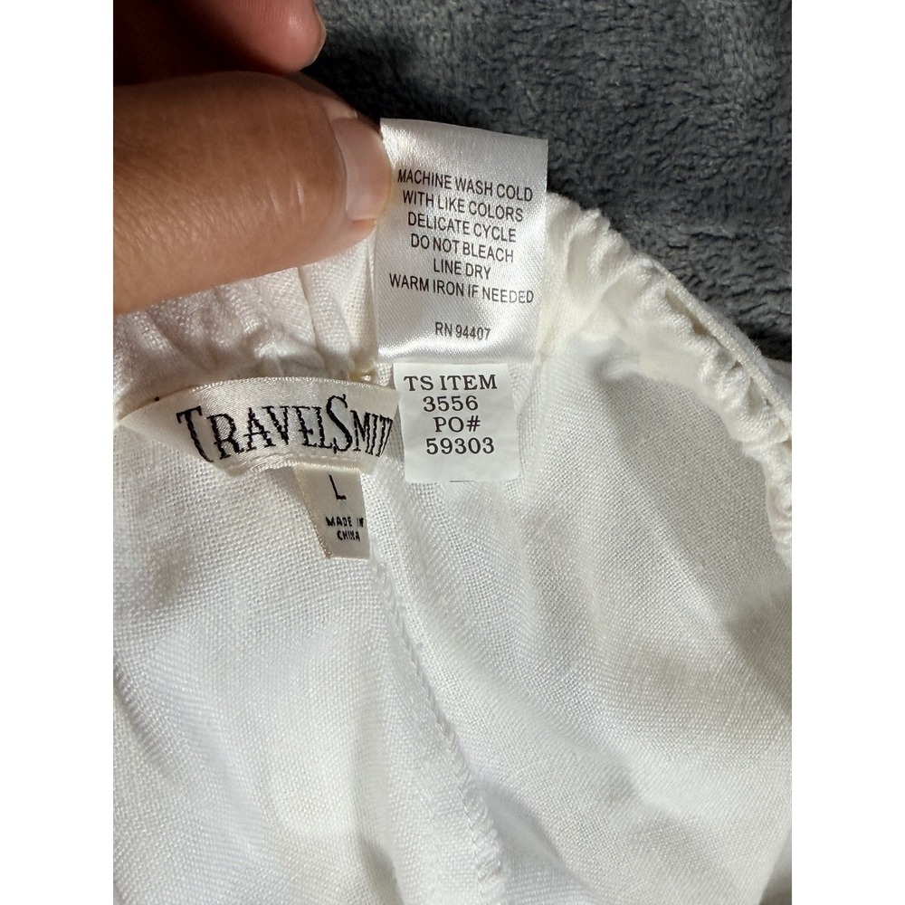 TravelSmith Womens L White Cropped Wide Leg Linen Blend Pants w/Drawstring Belt - Picture 6 of 6